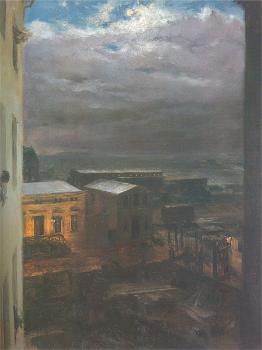 阿道夫 馮 門採爾 The Anhalter Railway Station by Moonlight